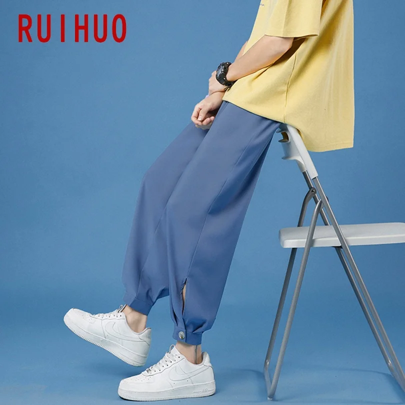 

RUIHUO Solid Casual Men's Pants Harajuku Men Clothing Ankle-Length Korean Style Trousers Men Pants Streetwear M-5XL 2021 New