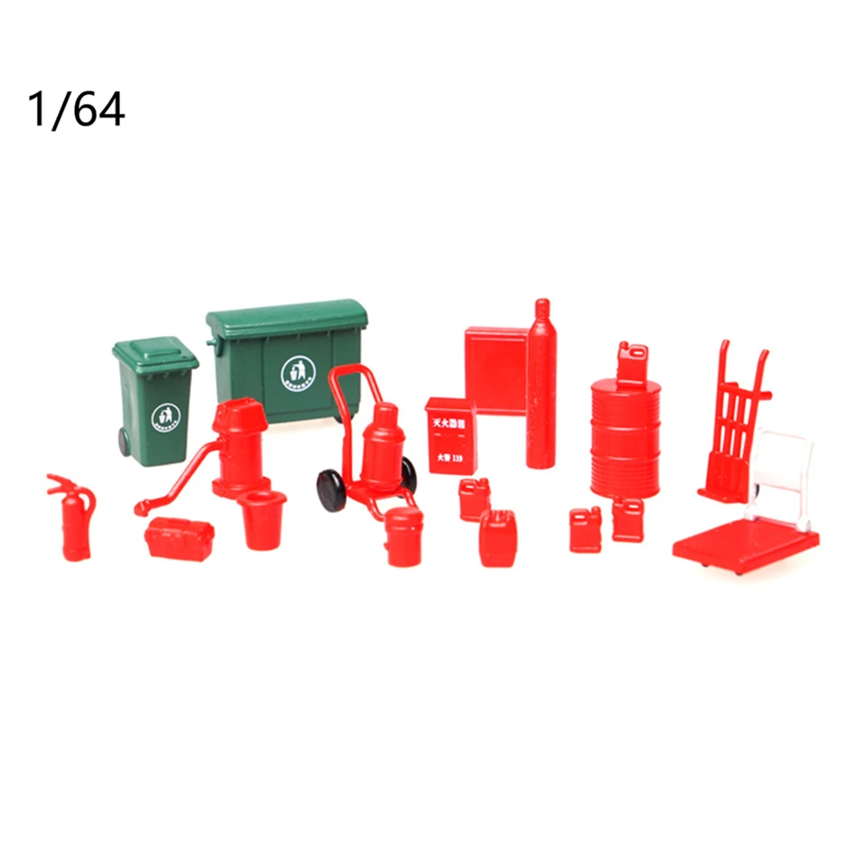 

1:64 Display Scene Props Trash/Oil Can Fire Extinguisher/Hydrant Trolley Auto Repair Tool Model Diorama Decorative