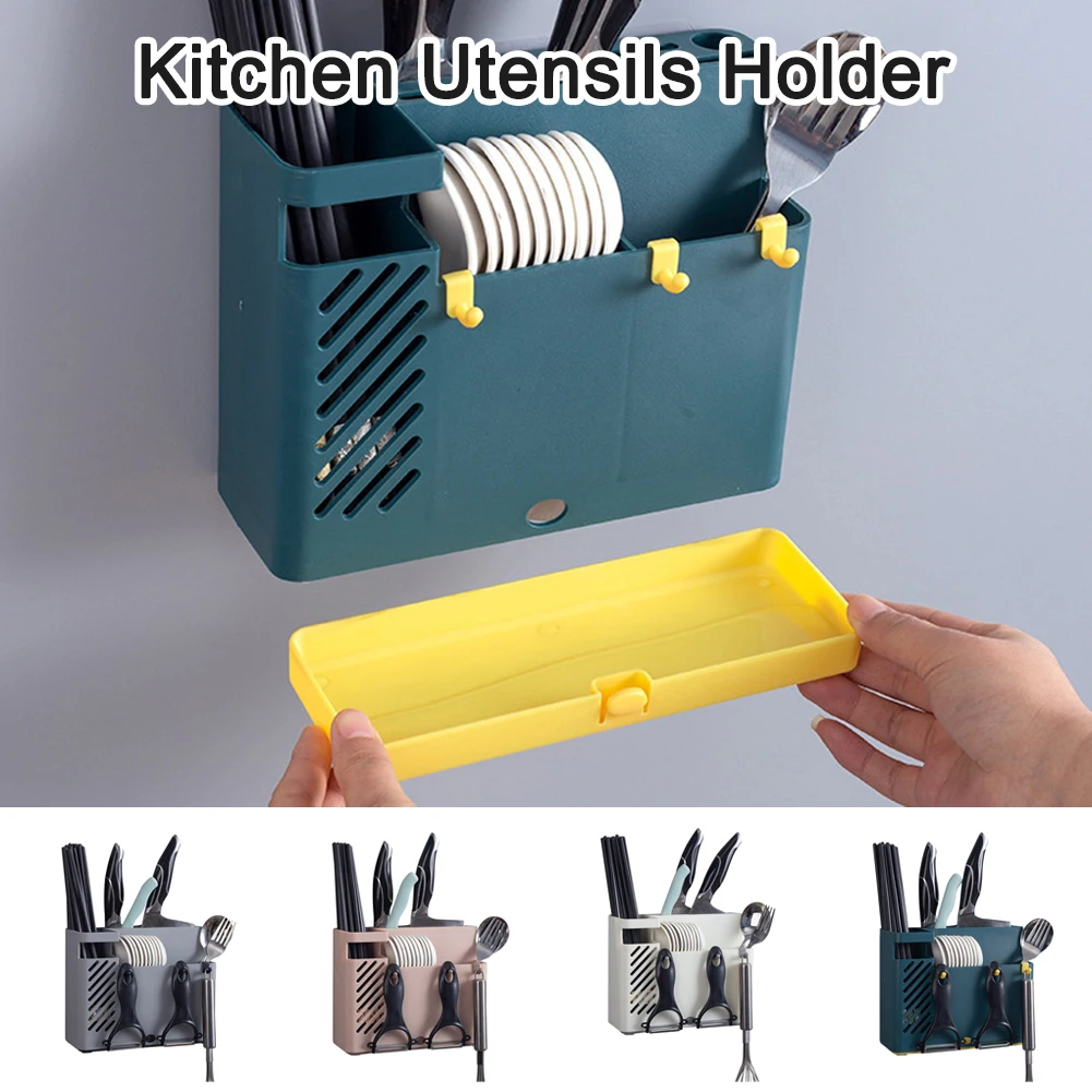 

Utensil Holder Wall Mount Chopsticks Holder Water Draining Spoons Knives Straws Kitchen Organizer