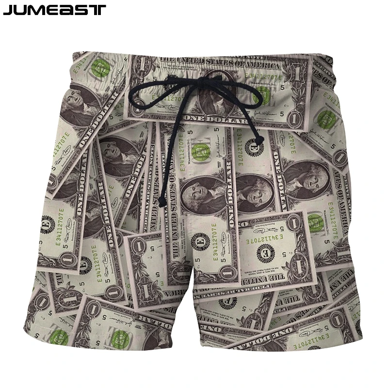 Jumeast Брендовые мужские женские шорты с 3D принтом банкнот Новые быстросохнущие