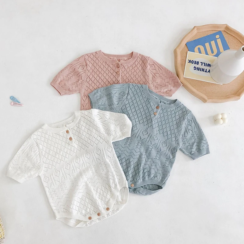 

New 2020 Summr Knitted Newborn Clothes 0-2Yrs Infants Children One Piece Clothing Thin Short Sleeve Triangle Romper