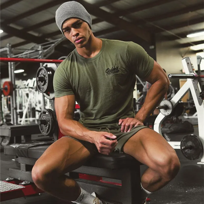 

2021 летняя футболка для бега для мужчин спортивная футболка с короткими рукавами из хлопка Бодибилдинг Спорт Фитнес футболка для тренировок...