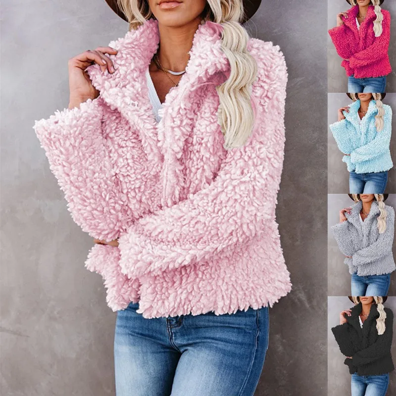 

Модное пальто из овечьей шерсти на осень и зиму, Женская куртка, флисовые пушистые теплые укороченные куртки, пальто, однобортная верхняя од...