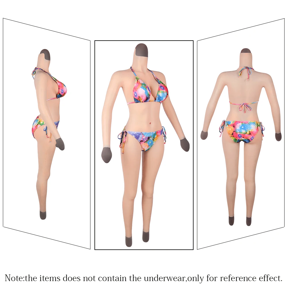 D Cup Silicone/Cotton Bodysuits Realistic Breast Forms Fake Vagina for Male to Female Transgender Crossdresser With Arms 4G |