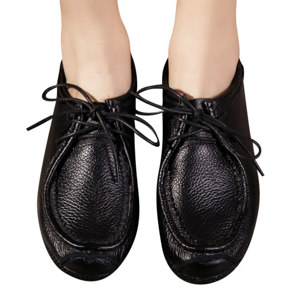 

Women Leisure Leather Ballet Flats Vintage Loafers Shoes Women Boat Shoes Black Comfortable Slip-On Shoes Dropshipp 7526