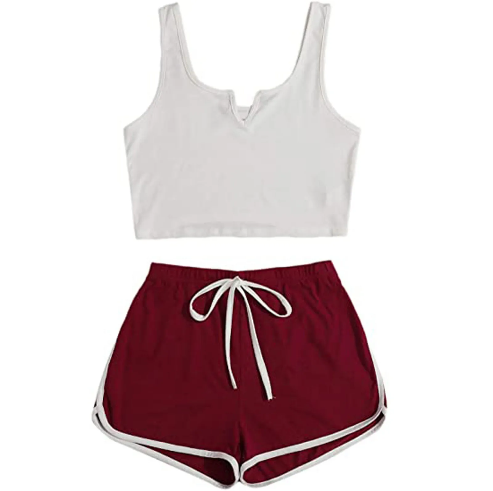 

Women's Trendy Shorts Suit Soild Colour Two Piece Outfits Sleeveless Casual Cami Top And Shorts Set Шорты Женский Big Size Suit