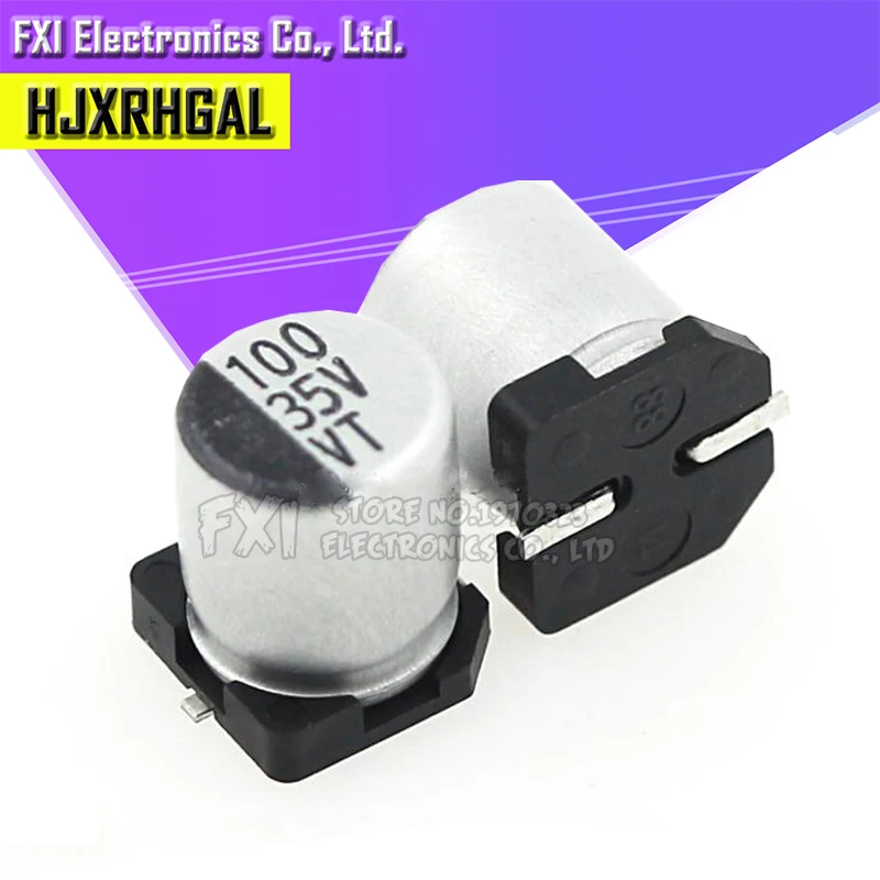 10 шт. электролитический конденсатор 35V100UF 6,3*7,7 мм SMD алюминиевый электролитический конденсатор 100 мкФ 35v