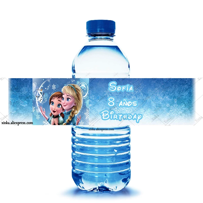 

20 Custom Frozen Snowflake Birthday Water Labels Personalized Cartoon Sticker Child Decoration Party Favors Various Design