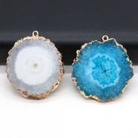 natural agates stone pendant round shape plating gold pendants charms for jewelry necklace bracelets accessories 35 40mm