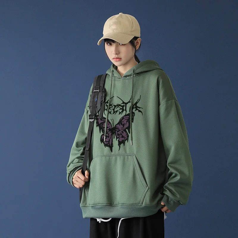 

Spring Butterfly Printed Hooded Women Sweatshirt Long Sleeve Female Hoodies 2021 Autumn Streetwear Casual Loose Ladies Pullovers