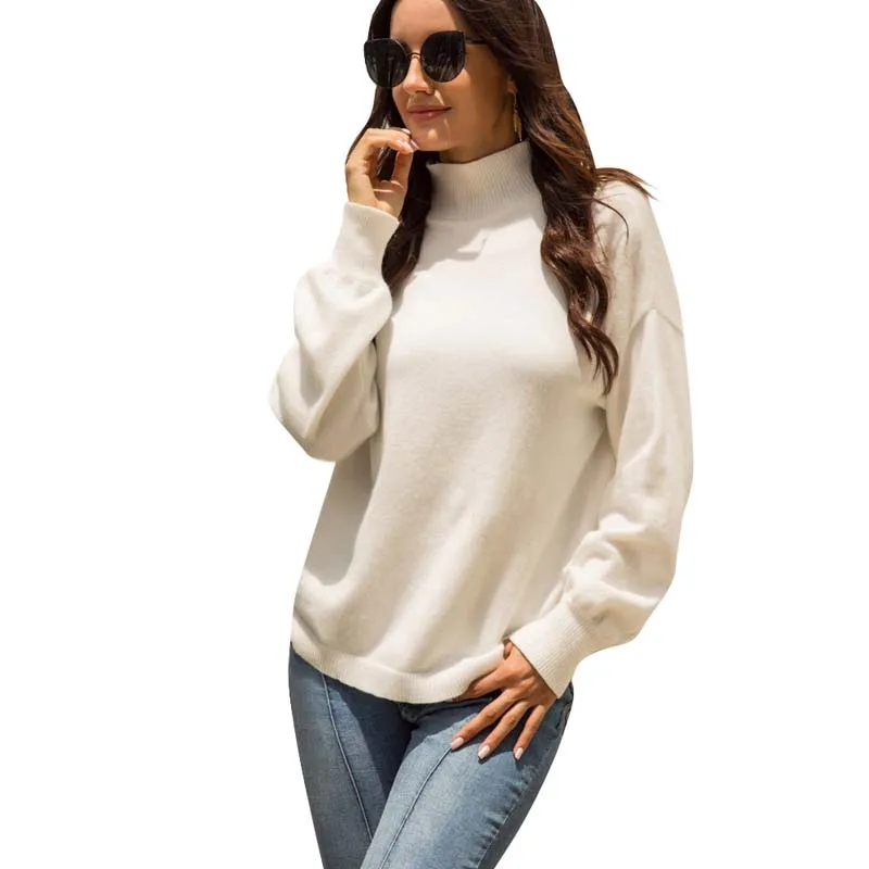 Осенний белый шерстяной свитер WHZHM с высоким воротником женские Зимние