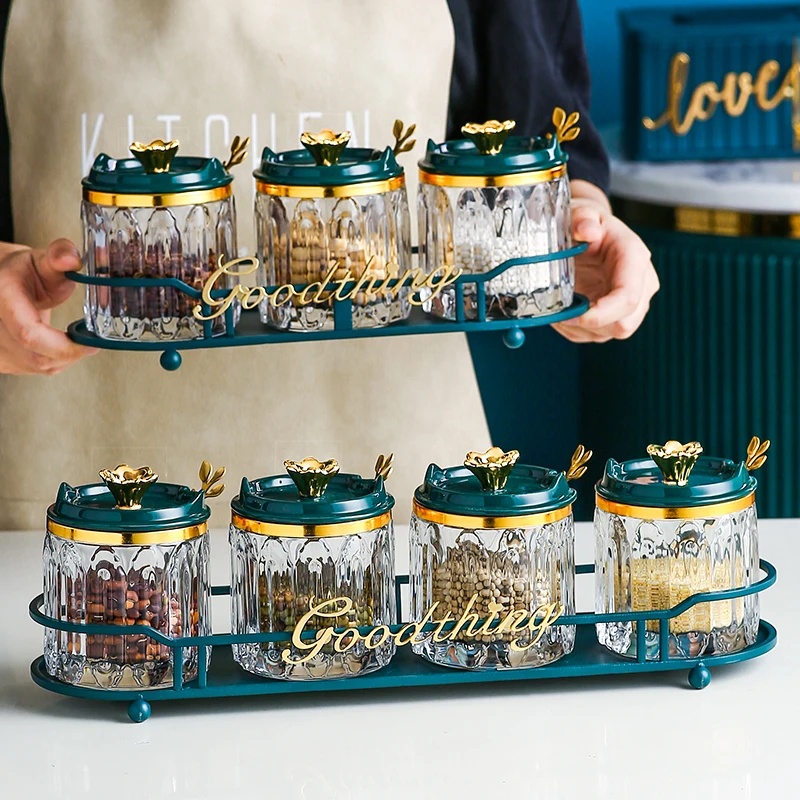 

Luxury Salt Seasoning Jar Set Sugar Household Nordic Glass Pepper Sealed Spice Jars Waterproof Especiero Kitchen Supplies DG50SJ