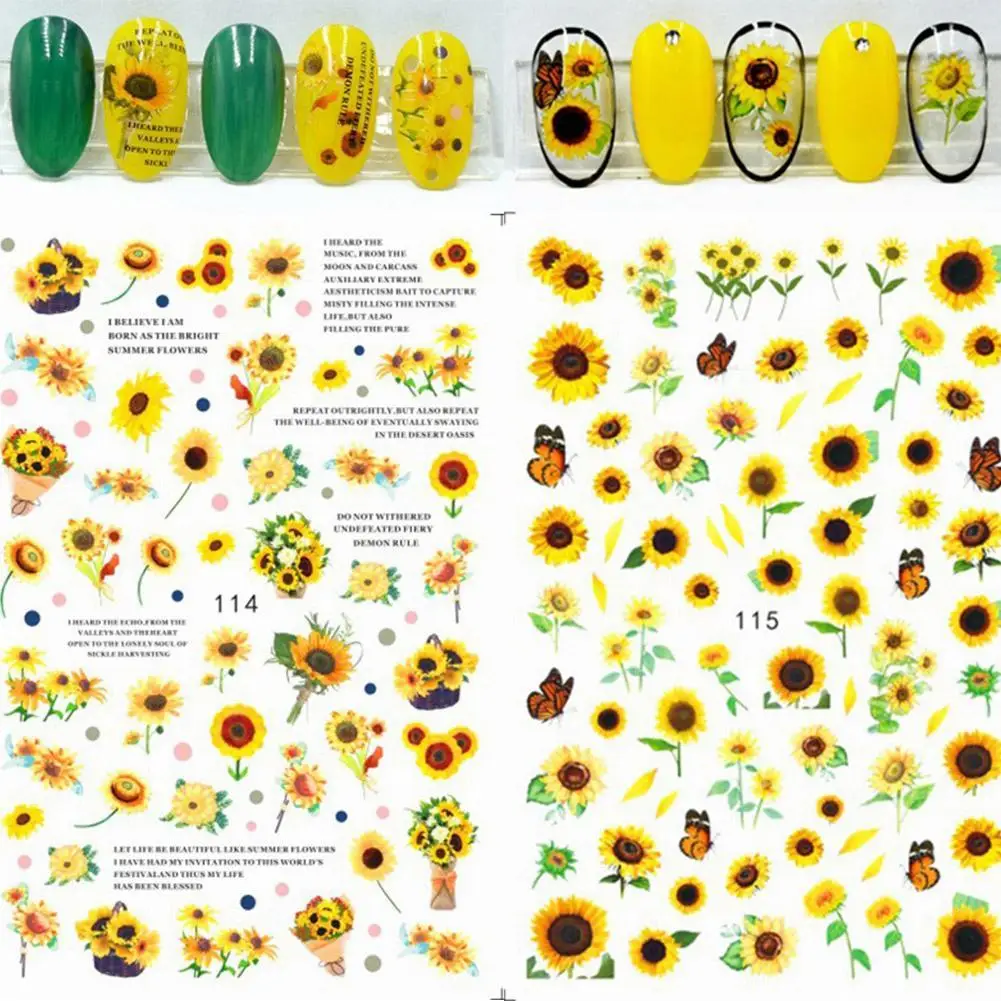 1pcs Sunflower Nail Stickers Blossom Florals Nail Art For Manicure Water Foils Decorations Sliders Tool Art Nail Decals Tra I7O9