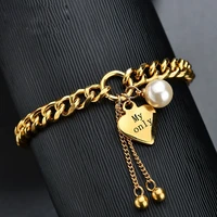 stainless steel love heart pearl bracelet for women laser name engraving 18k gold plating girls diy gift jewelry wholesale