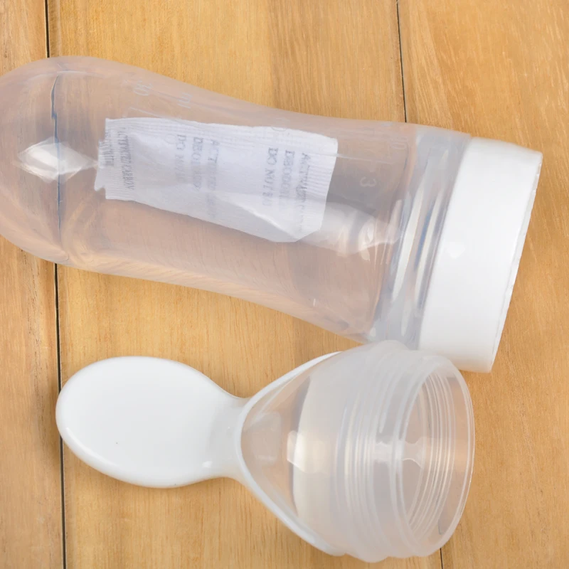 

90ML Lovely Safety Infant Baby Silicone Feeding With Spoon Feeder Food Rice Cereal Bottle For Best Gift