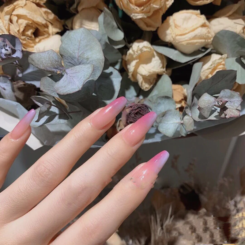 

24pcs Ballerina False Nails Long Crystal Grape Purple Full Nail Tips French Style Fashion Fake Nails Art Manicure