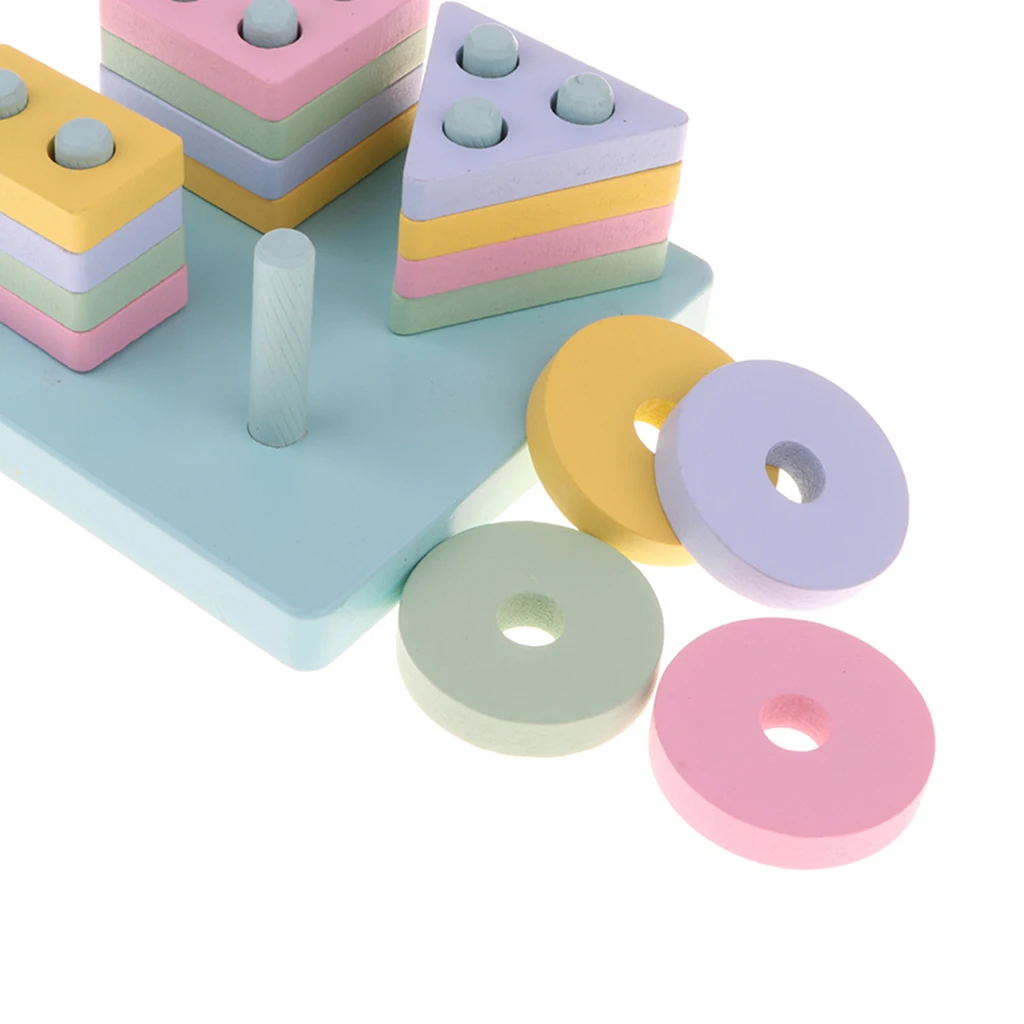 Wooden Stacking Toys Set Shape Color Sorter &amp Nesting Blocks Board with Square Base Toy for Kids Baby | Игрушки и хобби