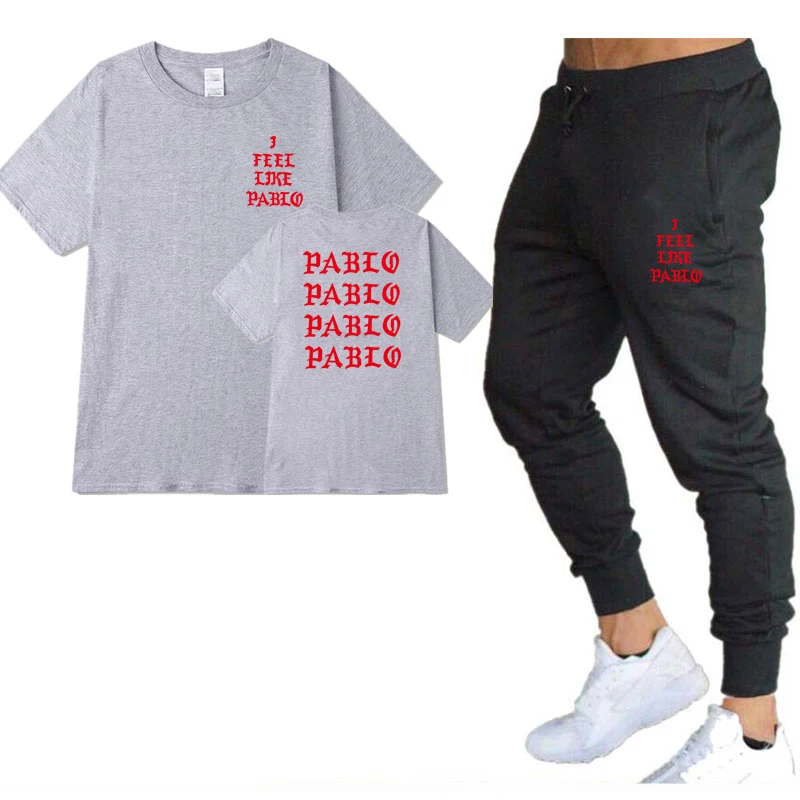 Мужской комплект из футболки и брюк с принтом Пабло Канье Уэста в стиле хип-хоп |