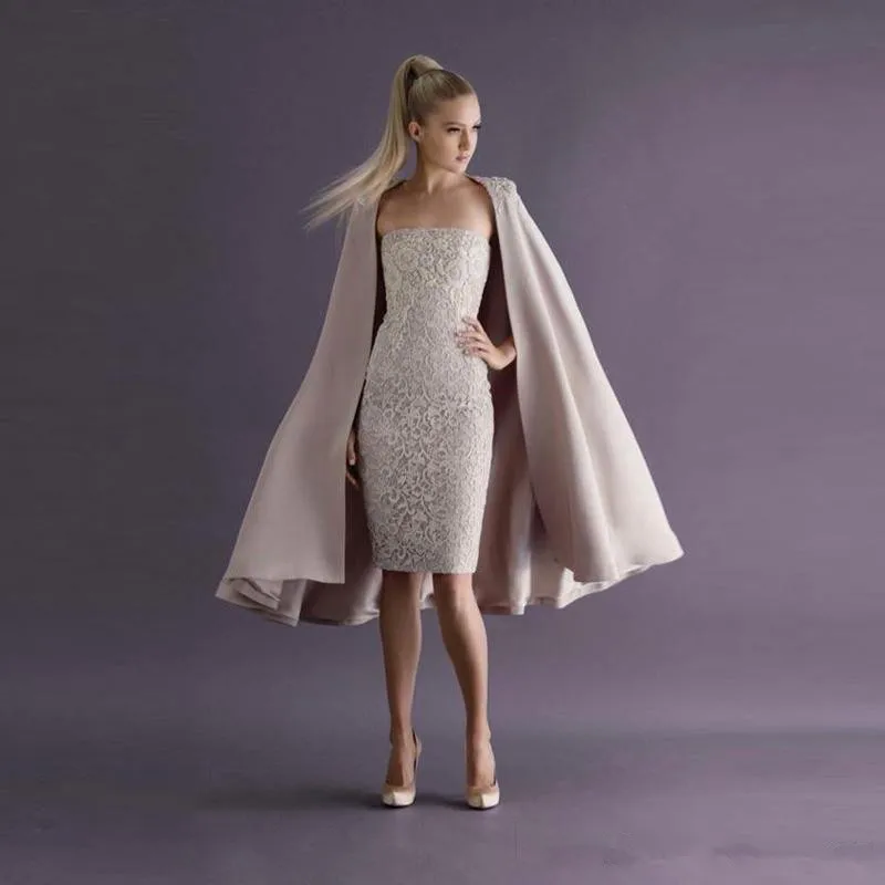 

Elegant Cocktail Dresses Sheath Strapless Knee Length Appliques Lace Beaded Homecoming Dresses