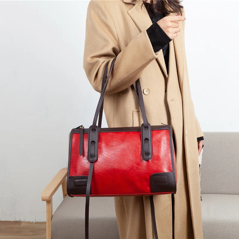 

Autumn and winter fashion large capacity portable bag for women 2020 new fashion tote bag color contrast shoulder bag