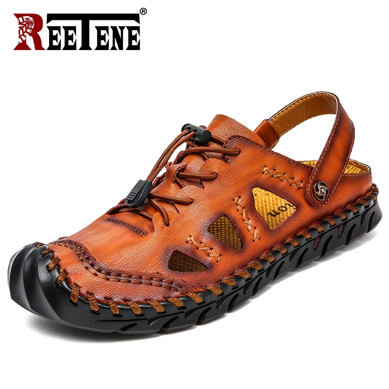 Сандалии REETENE мужские кожаные повседневные пляжные резиновые для лета 2021