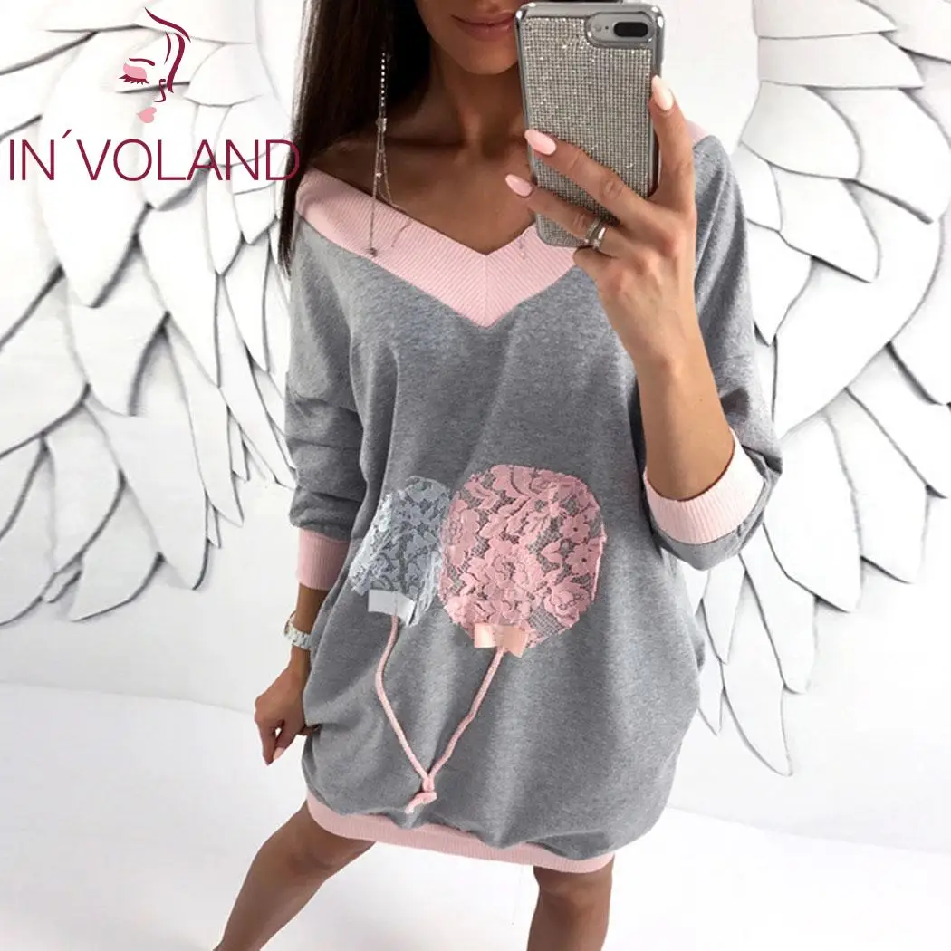 IN'VOLAND женские платья повседневные v образный вырез длинный рукав сердце кружево