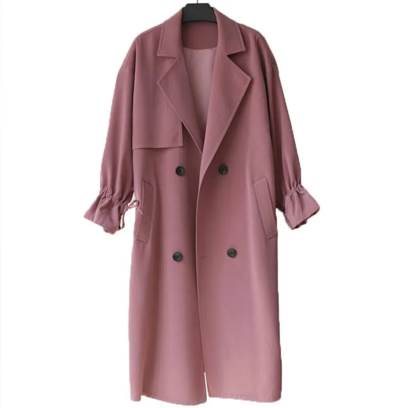 FTLZZ New Autumn Women Long Trench Coat Casual Double Breasted With Belt Khaki Outwear Fashion Windproof Coats | Женская одежда