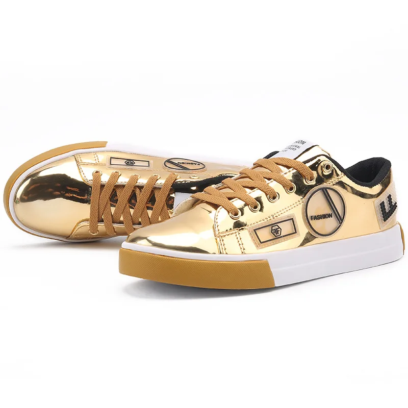 Мужская обувь в стиле хип-хоп Блестящие Серебристые кроссовки Черные кожаные