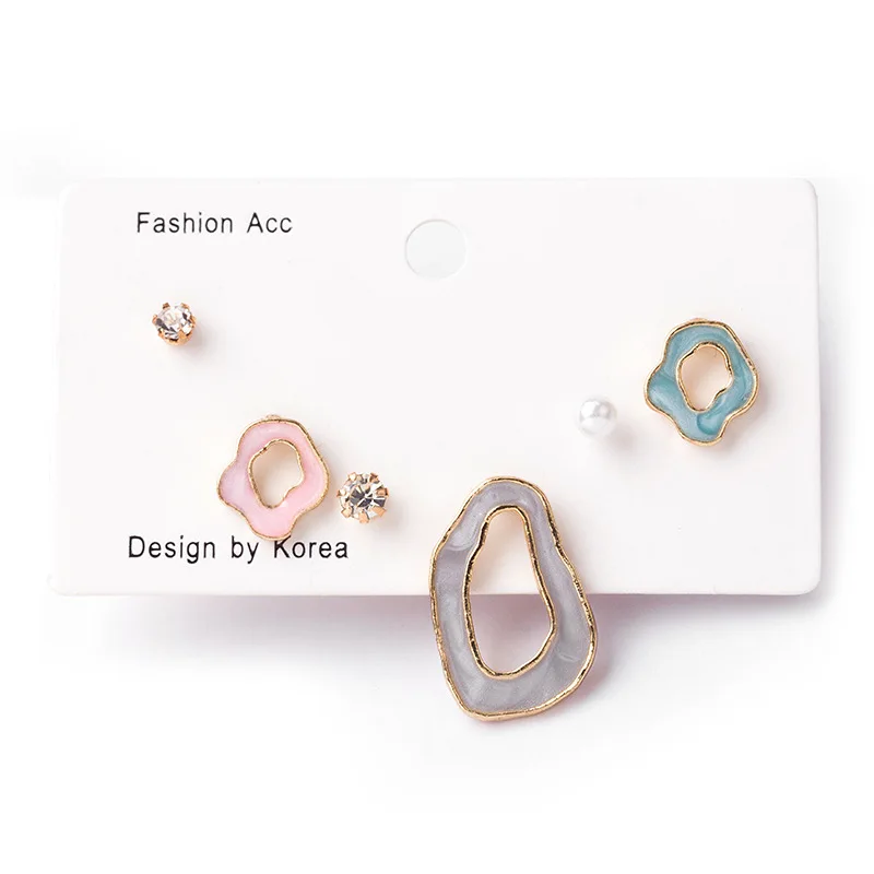 

6PCS/Set Fashion Geometric Korean Stud Earrings Candy Color Glaze Irregular Geometric Earrings Sweet Women's Jewelry Exquisite