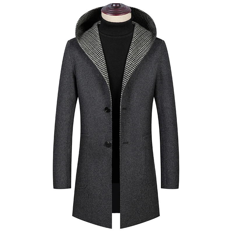 2019 осень и зима новое двустороннее шерстяное пальто с капюшоном карманами