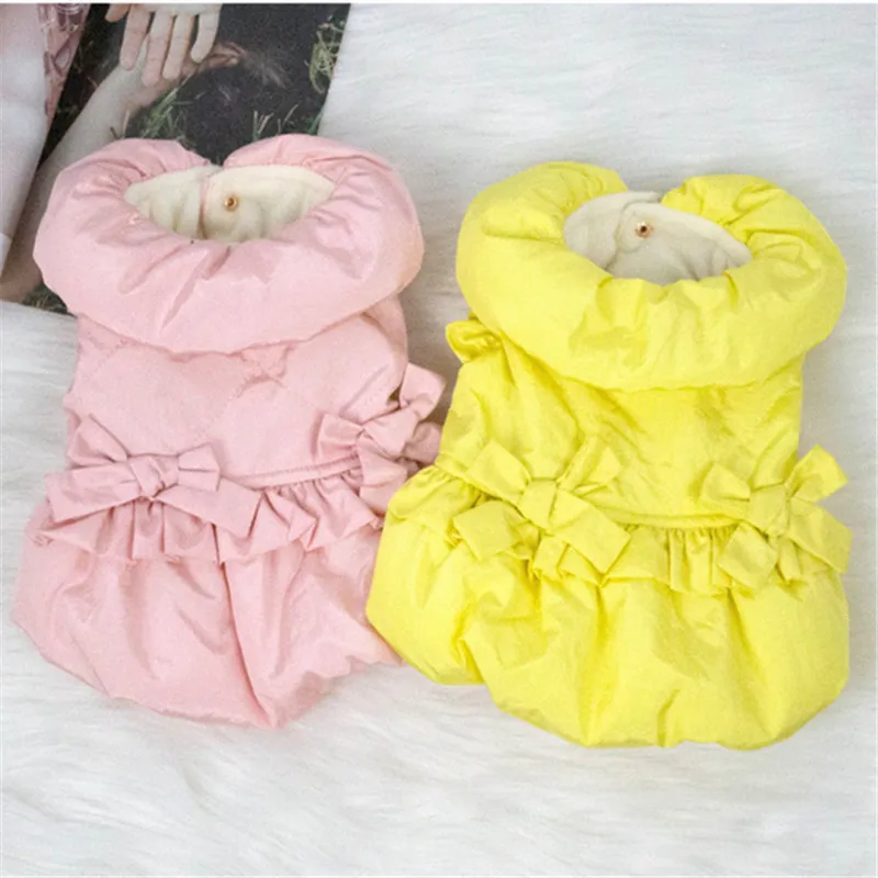 

Winter Dog Dress Cute Bowknot Pet Dog Clothes Warm Puppy Coat Outfit Candy Color Yorkshire Pomeranian Small Dog Clothing Costume