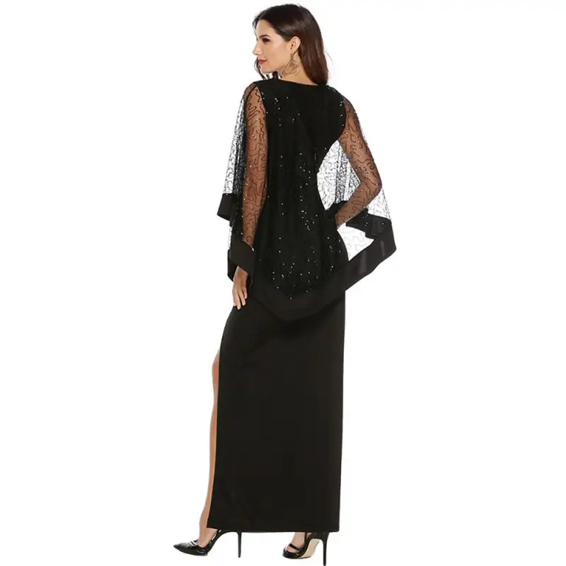 Женское сексуальное длинное платье с вырезом тонкое Сетчатое блестками и