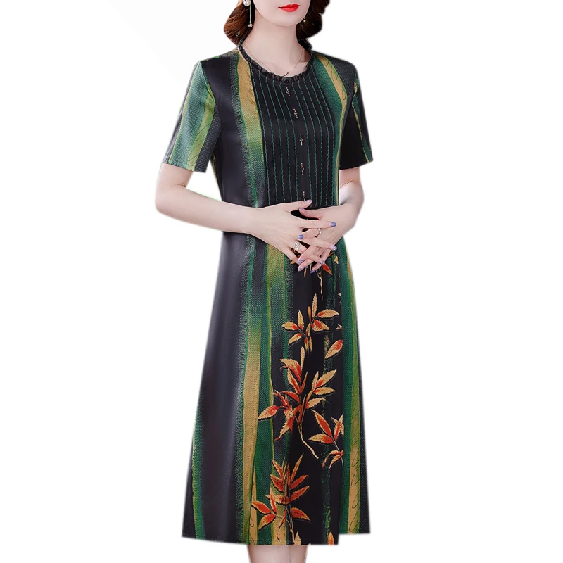 

COIGARSAM 4XL Plus Size Casual Print Women dress New Summer Fashion Dresses Green 9933