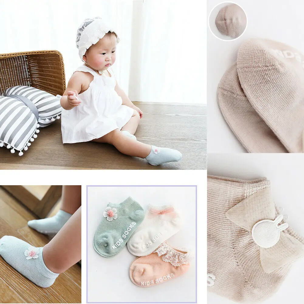 Pudcoco 4 Styles 3Pair/Set Toddler Girl Socks Cute Baby Kids Breathable Soft Cotton Children Lace Bow 0-3Y | Мать и ребенок