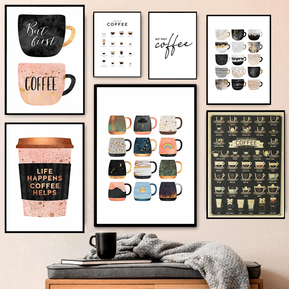 

Colorful Coffee Cups Poster Coffee Kitchen Prints Nordic Canvas Paintings Wall Art Pictures Living Room Baking Coffee Shop Decor