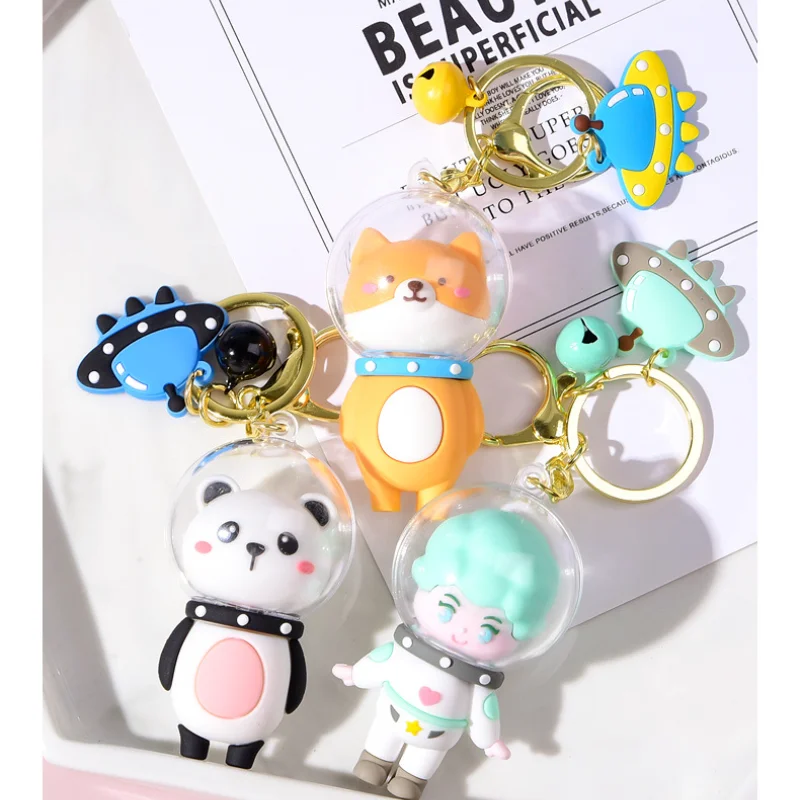 

Creative Fashion Stereo Cute Space Anime Keychain Fashion Fun Car Pendant Key Ring Animal Astronaut Auto Accessories