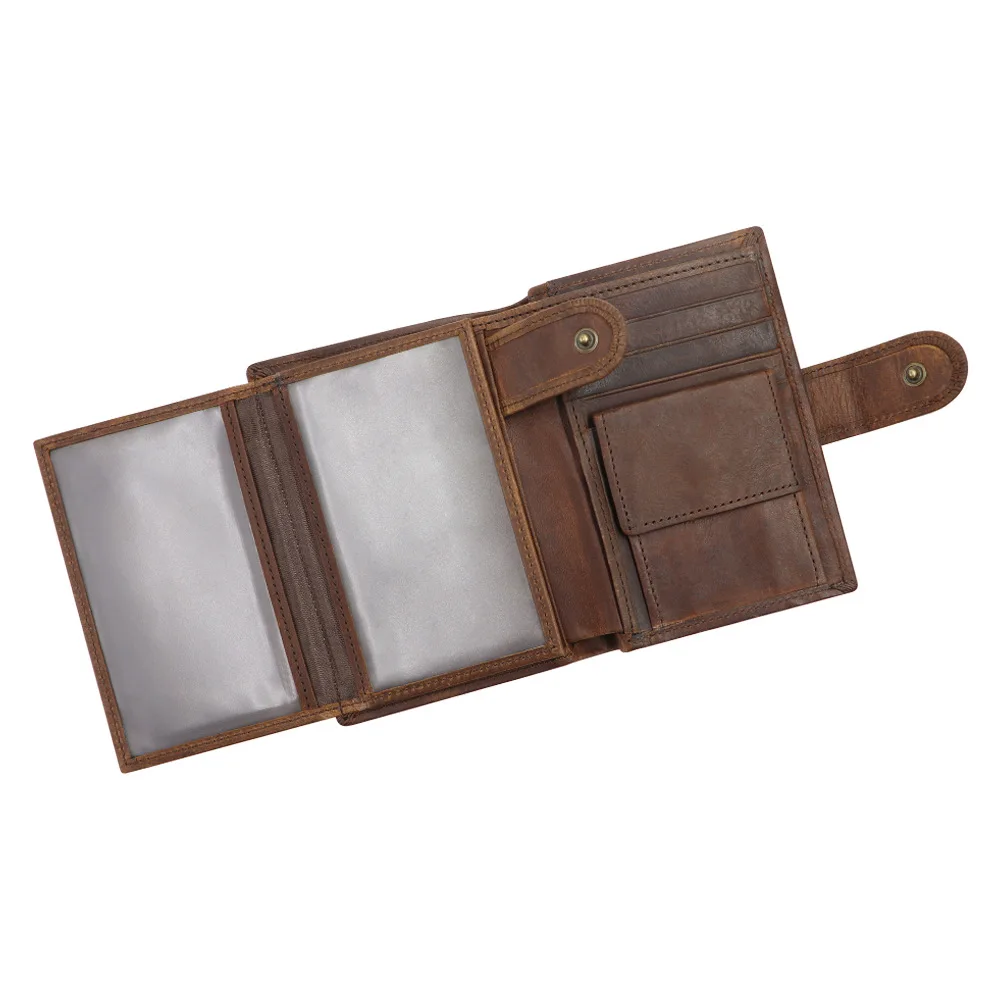 

100% Genuine Leather Men's Wallet Vintage Vertical RFID Blocking Organizer Business Card Holder Purse Money Bag Wallet Men