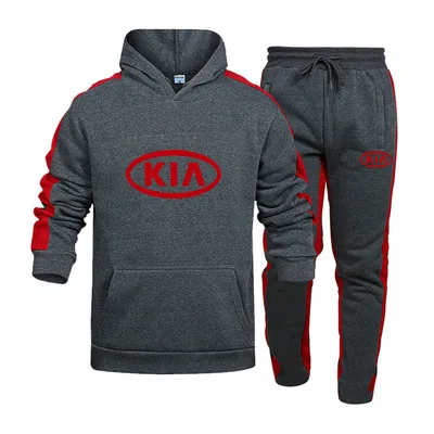 

New Spring Autumn Men KIA Car Logo Hoodies Suit Fashion Casual Tracksuit Mens Sports Set Two Piece Stripe Hoodie Pant suit