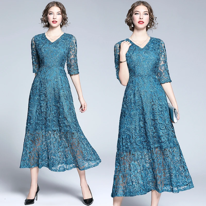 Noble Elegant Women Lace Boho Maxi Dress Ropa Mujer Verano 2021 Long Beach Party Dresses Evening Vestido Longo K6818 | Женская одежда
