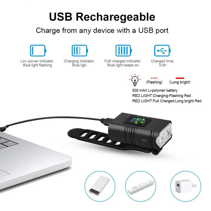 Передний светодиодный фонарь T6 для велосипеда 1000 лм зарядка через USB