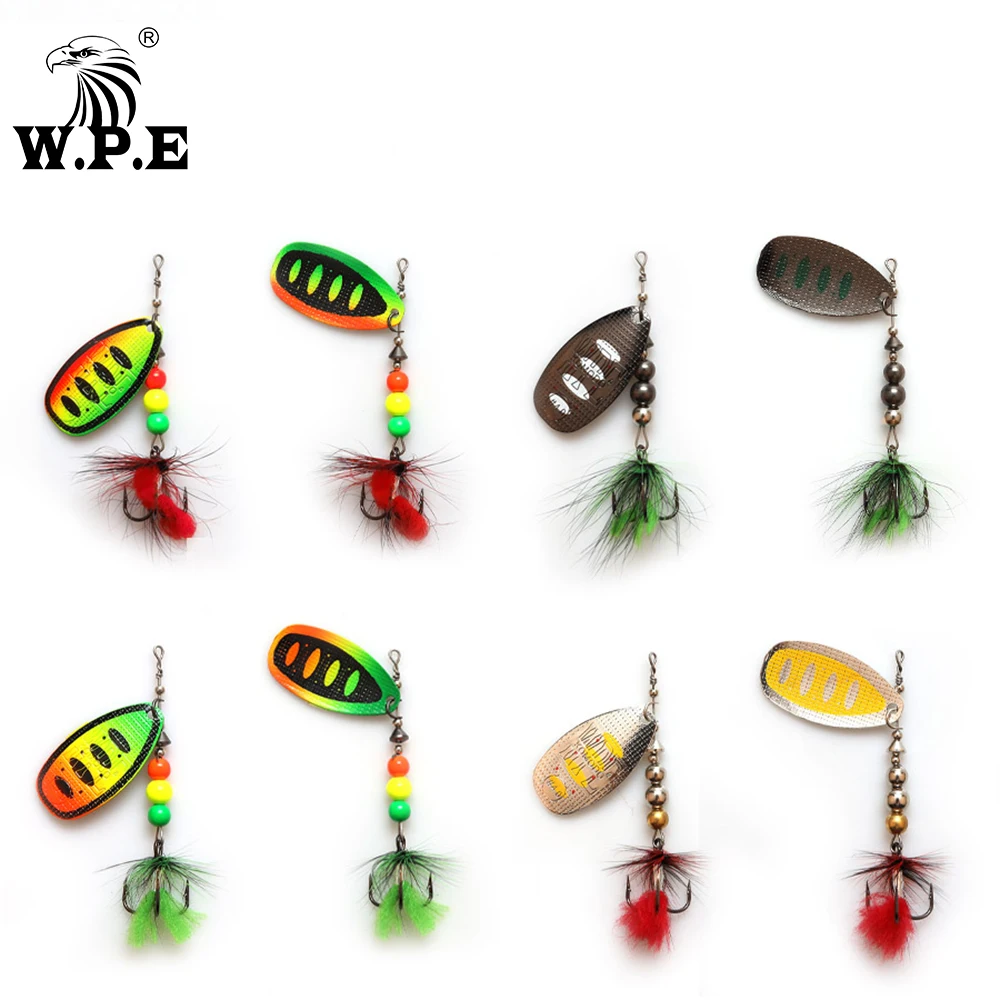 

W.P.E NEW Spoon Lure 1pcs/12g Brass Spinner Lure Feather Metal CrankBait Carp Fishing Pesca Treble Hook Hard Bait Fishing Tackle
