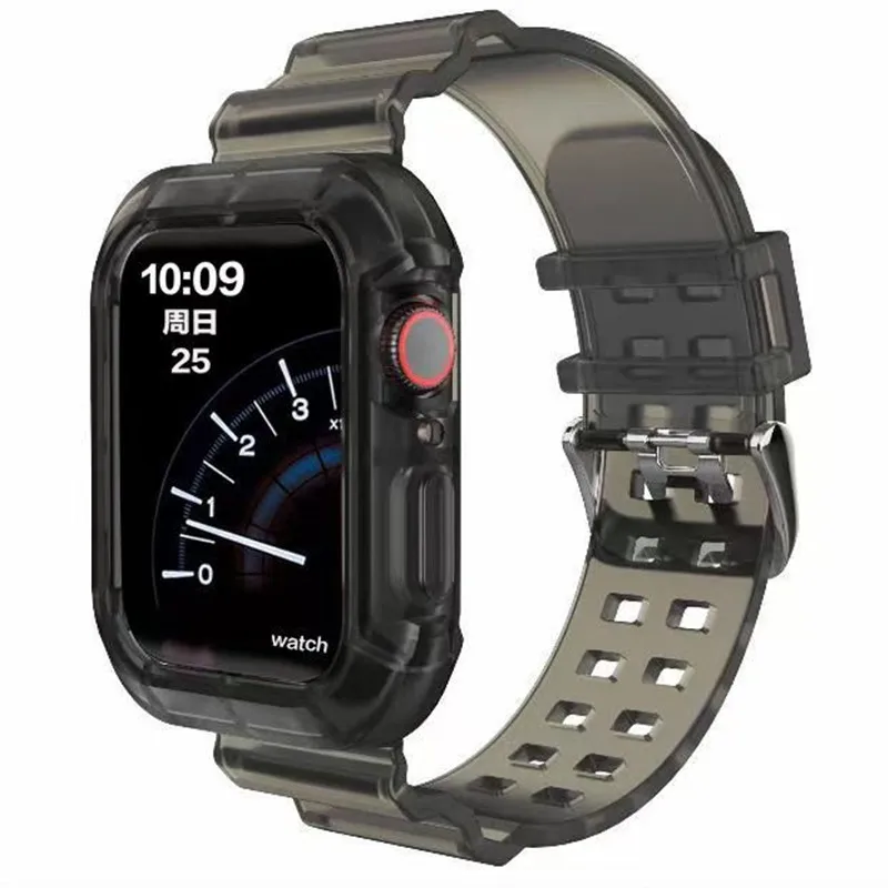 

Case+Strap for apple watch series 7 6 se 5 4 3 iWatch 44mm 40mm 38/42mm Silicone Transparent bracelet Apple watch band 41/45mm