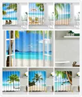 Тканевая занавеска для душа с пляжным принтом, s занавеска для ванной с морским пейзажем, экран, водонепроницаемые товары, декор для ванной комнаты с 12 крючками