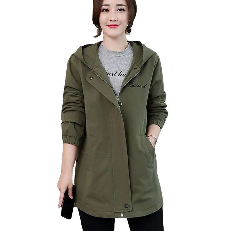 

2020 New Women Jacket Autumn Long Sleeve Causal Coat Female Windbreaker Hooded Zippers Jacket Outwear Plus Size 3XL P673