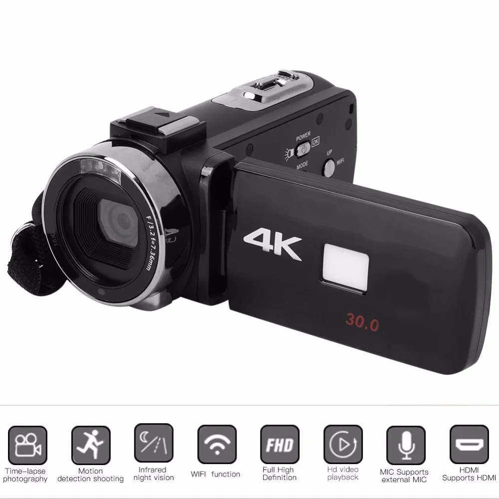 3 дюйма 4K HD видео Камера Wi-Fi Ночное видение 16x Zoom ультра-hd Сенсорный экран Цифровая видеокамера Камера комплект с пультом дистанционного управления Управление