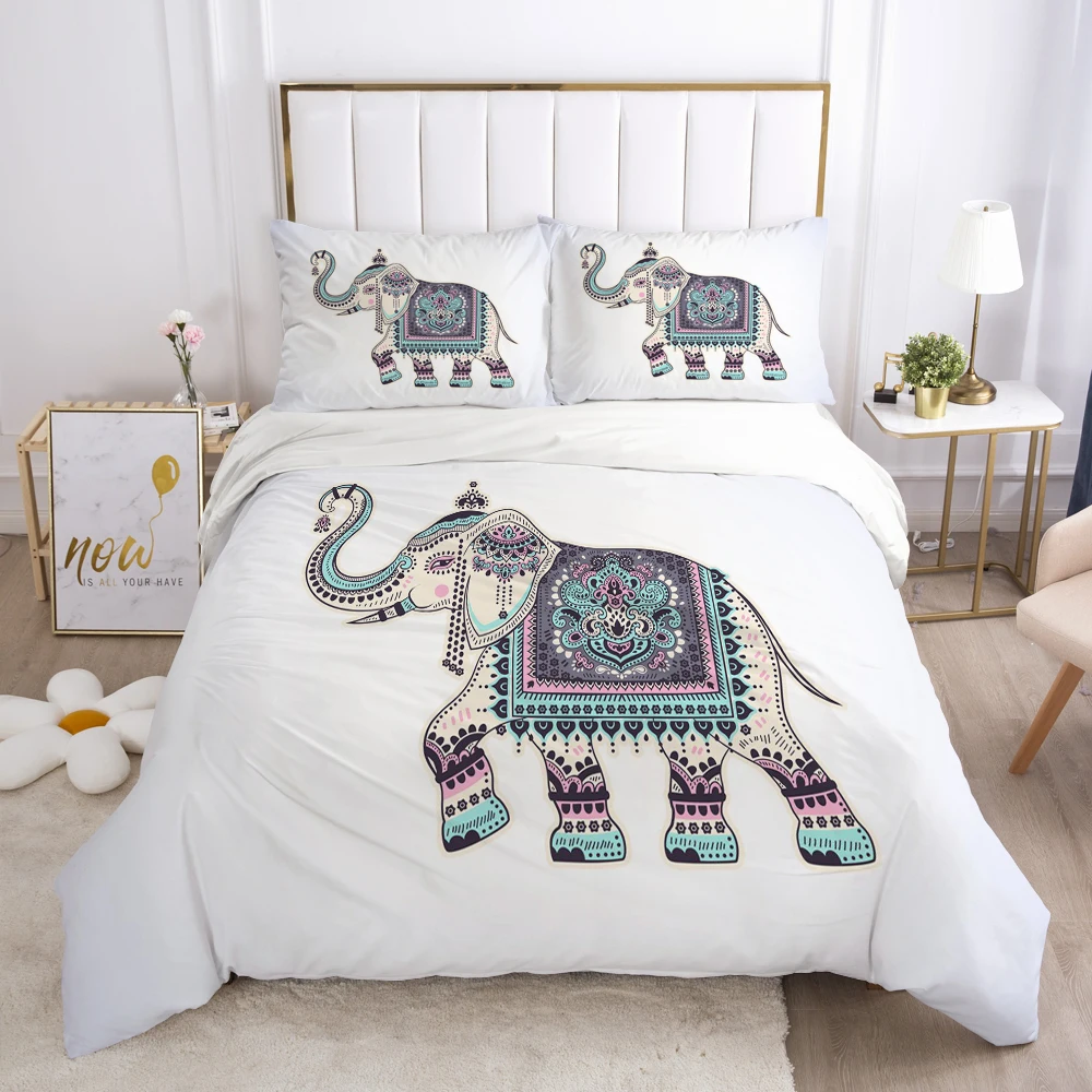 

Customize 3D Bedding Sets Double Europe Size Duvet Cover Set Bohemia Elephant Blanket Case Pillowcases Bed Set Drop Ship