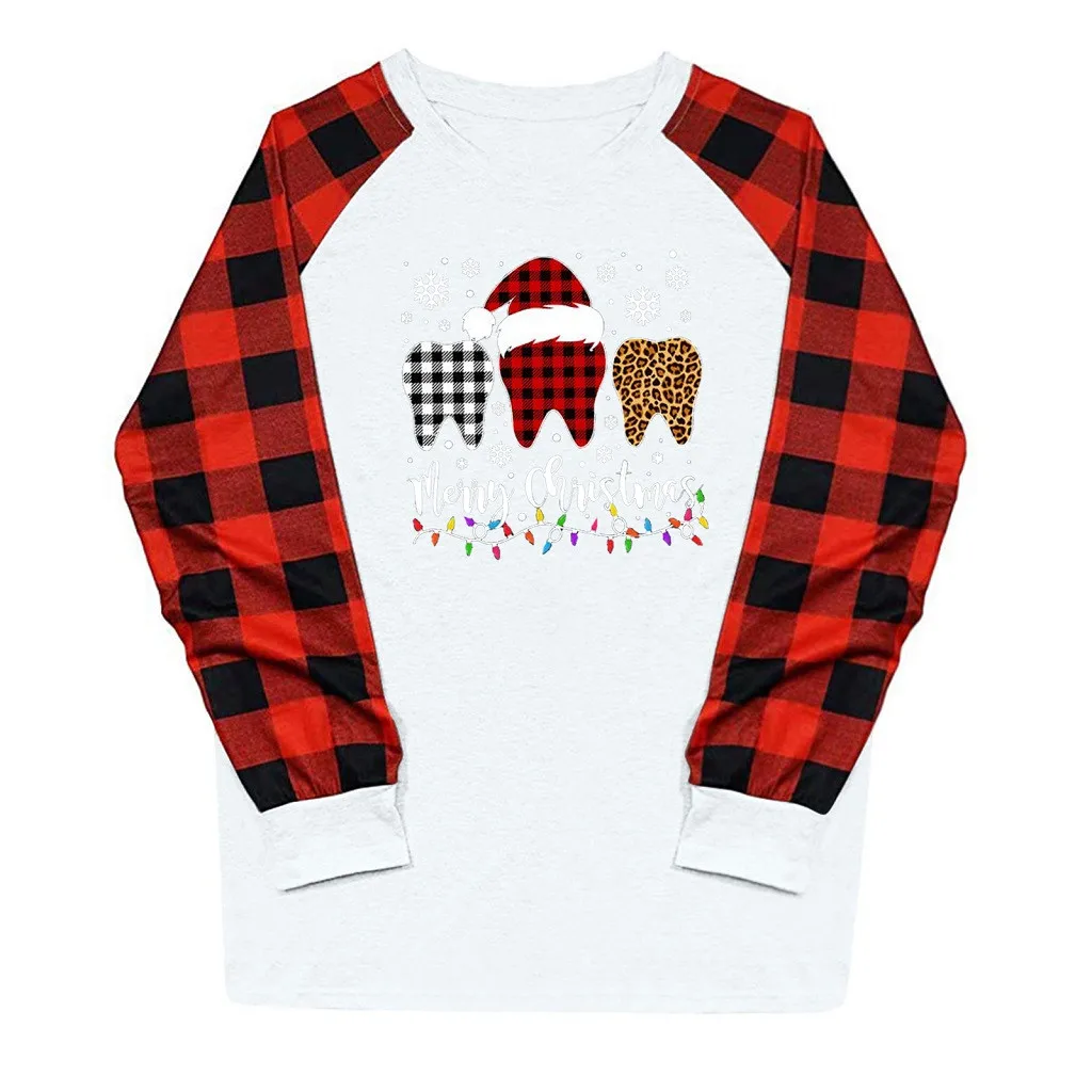 Женский Повседневный Рождественский свитер в клетку с длинным рукавом реглан 2020