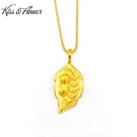 kissflower nk80 fine jewelry wholesale fashion woman birthday wedding gift exquisite peanut leaf 24kt gold pendant necklaces