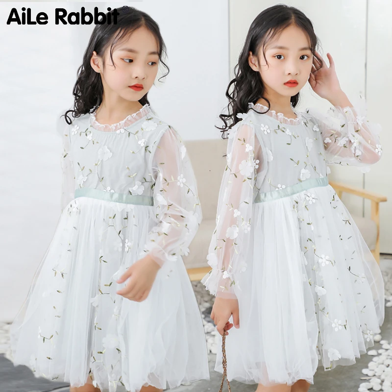 

Платье для девочек, свадебное платье для девочек, трехмерное Цветочное платье с длинным рукавом, кружевное платье, новое темпераментное пла...