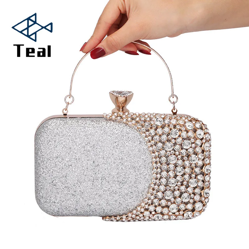 Женская вечерняя сумка клатч свадебные блестящие сумочки с металлическим бантом